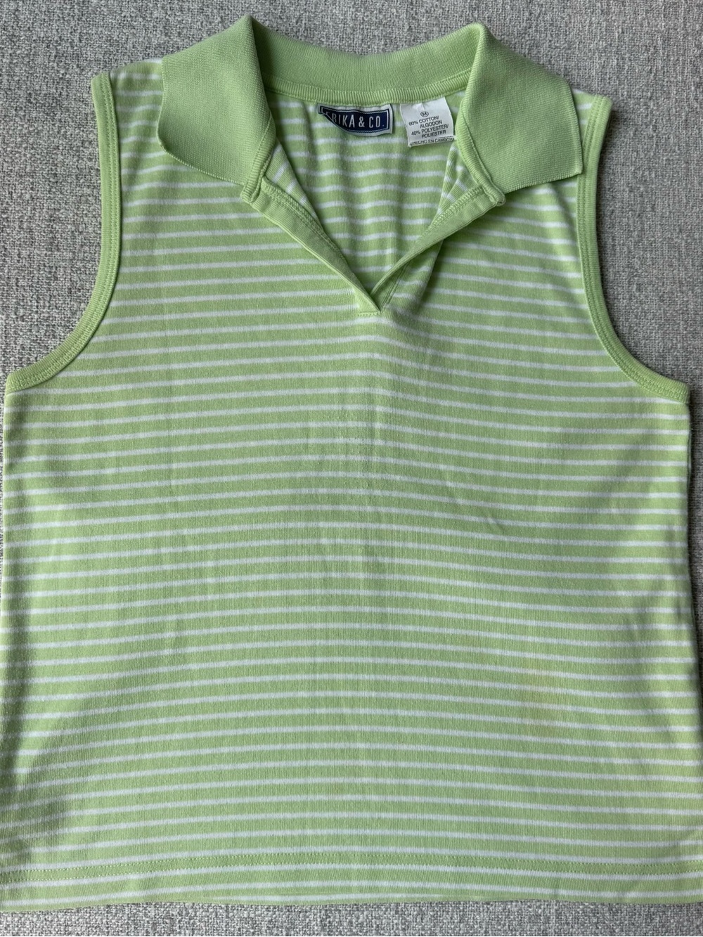 Vintage Green Striped Collared Tank Top Size M
